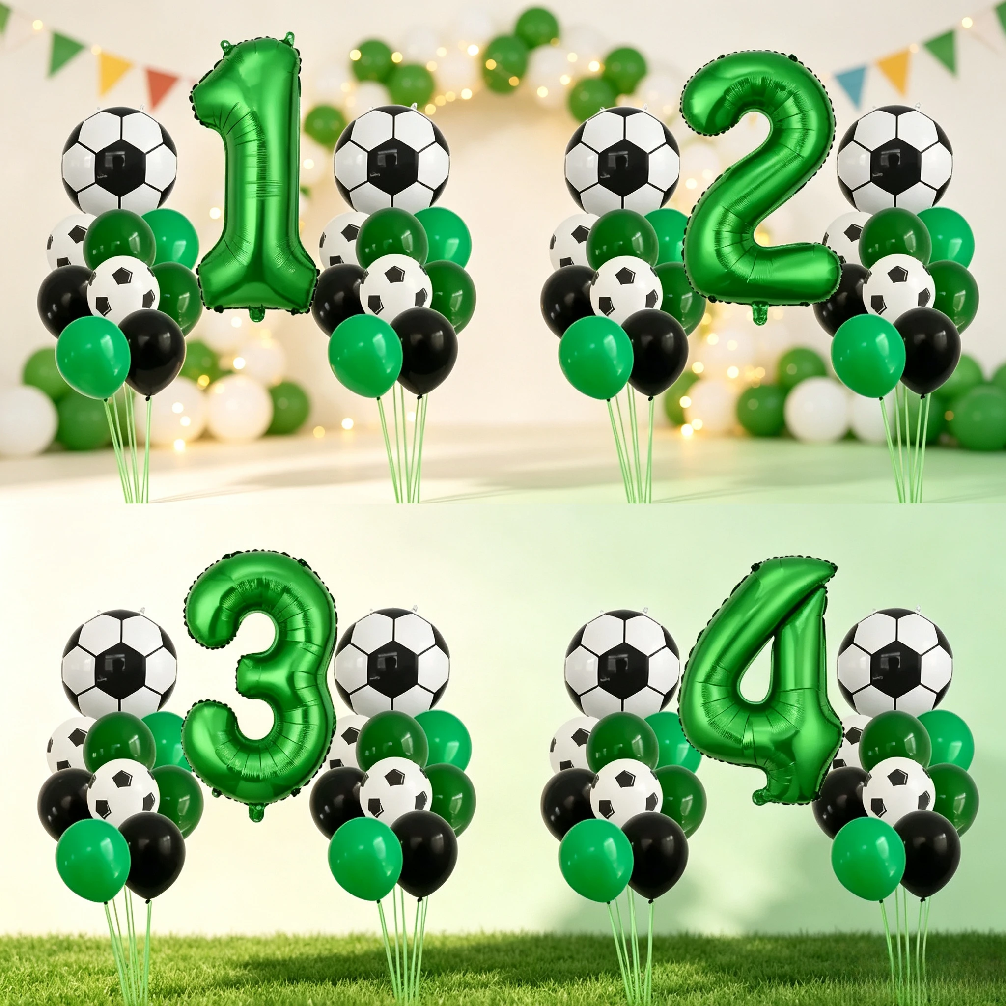 19-teiliges Fußball-Ballon-Set, 32 Zoll grüner Zahlen-Fußball-Folienballon, runde Fußball-Globos für Geburtstagsfeier-Geschenk