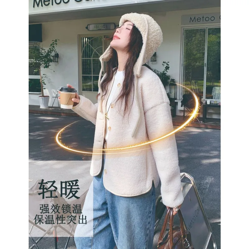 Ronde hals imitatie kasjmier jas voor dames herfst winter nieuwe polar fleece casual vest losse top met lange mouwen