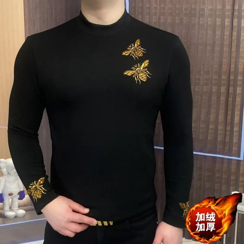 Golden Bee Embroidered Sweatshirts Men Luxury Long Sleeved Casual Pullover Round Necked Thick and Warm Social Base T-shirt