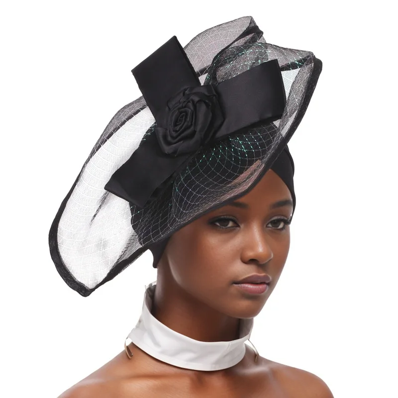 Neuheit Fascinator große Blume Turban Hüte für Frauen Kirche Anlass Kopf bedeckung elastische islamische Kopf bedeckung Hochzeits feier Pillbox Hut