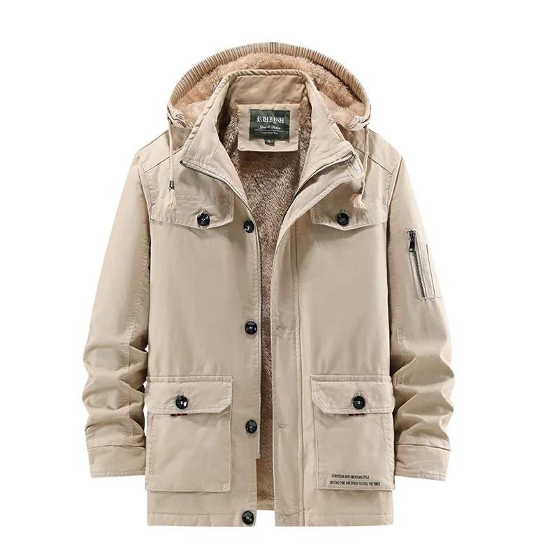 Winter Fashion Men Solid Color Plus Size Casual Trendy Simple Basic Loose Fit Thicken Parkas American Style Male Clothes Coats