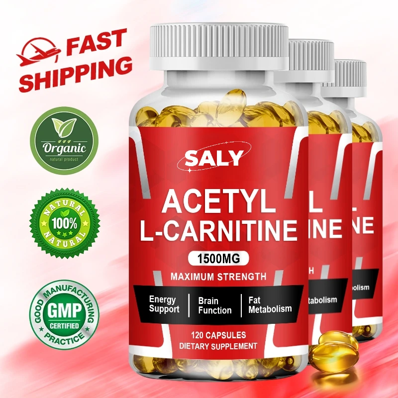 Cápsulas de acetil L-carnitina 1500 mg, suplemento energético, suplemento de memoria: aminoácido de forma libre, soporte de óxido nítrico
