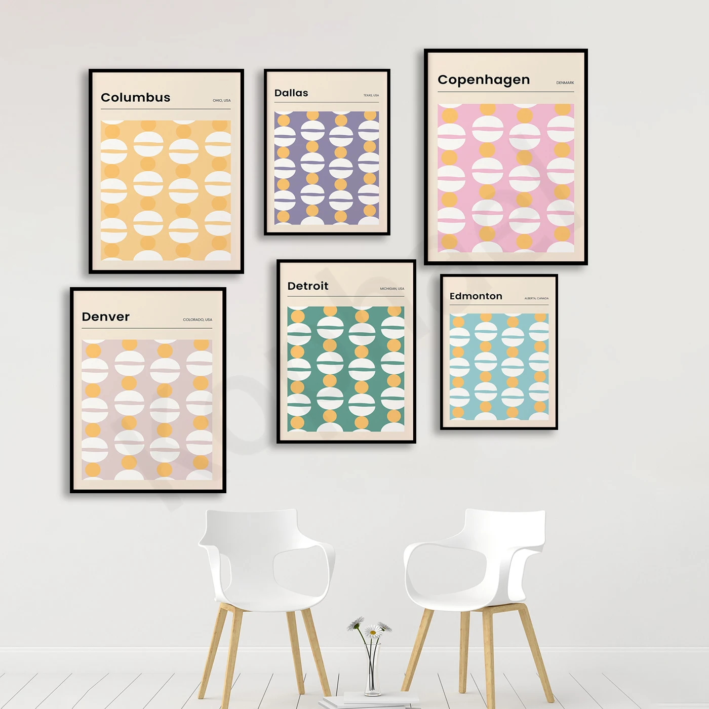 Houston Columbus Hawaii Hamburg Florida Edmonton Florence Edinburgh Detroit Denver Dallas Copenhagen . City Travel Map Poster