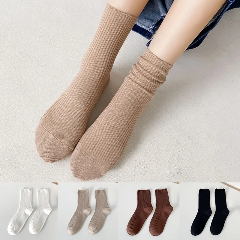 

Cotton Loose 1 Women Pair Retro Socks Autumn Winter Knitting Solid Color Long Black Korean Japanese Student Girls Stockings