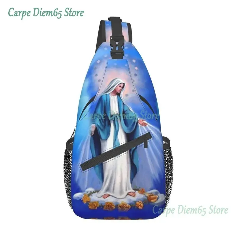 Catholic Virgin Mary Sling Crossbody Chest Bag Men Cool Our Lady of Fatima Shoulder Backpack for Camping Biking