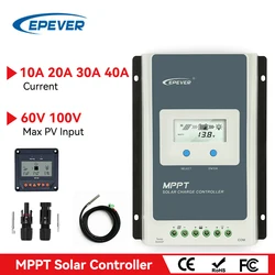 ソーラー充電器コントローラー,EPEVER-MPPT mpt,40A 30a 20a 10a,ソーラーレギュレーター,12v 24v,自動max pv 60v 100v,mt50およびケーブル付き