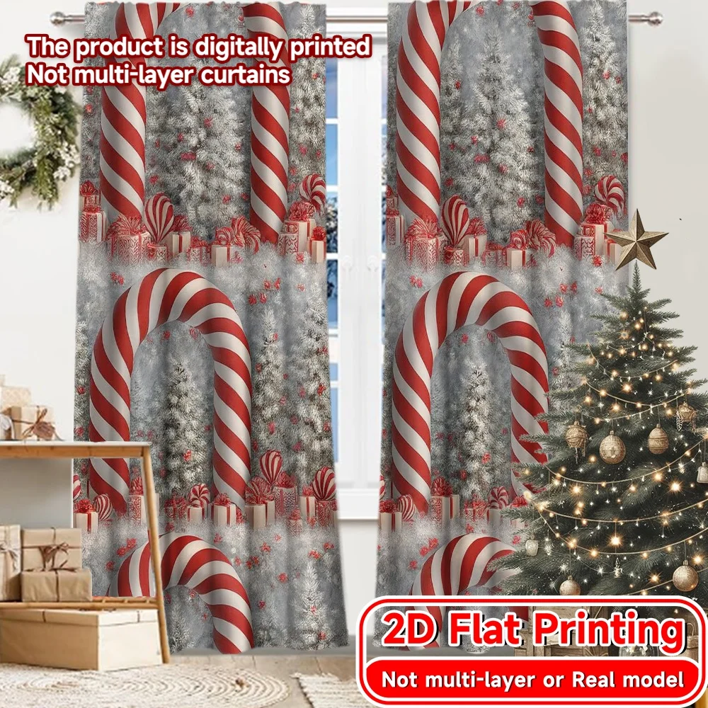 2D Flat Printing,2pcs Candy Cane Wonderland Chic Curtain Fabric Versatile Polyester Fabric Curtains Gifts Ldeal for Living Room,