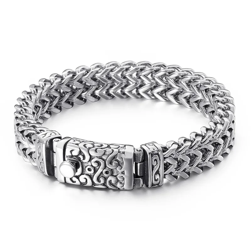 Minimalist Mens Stainless Steel Double Franco Link Chain Bracelet Sturdy Clasp For Friend Gifts 12mm 8.26inch silver gold black