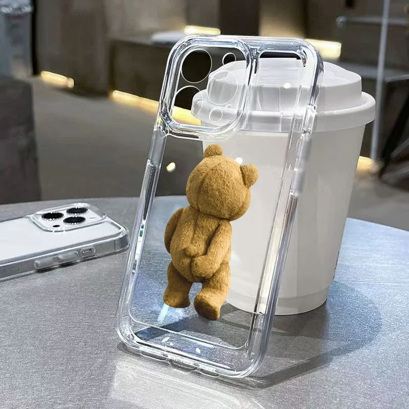 Teddy Bear Couple Cartoon Clear Case For Samsung Galaxy S24 S23 Ultra S22 Plus S21 FE A54 A34 A14 A13 A33 A53 A15 A35 A55 Cover