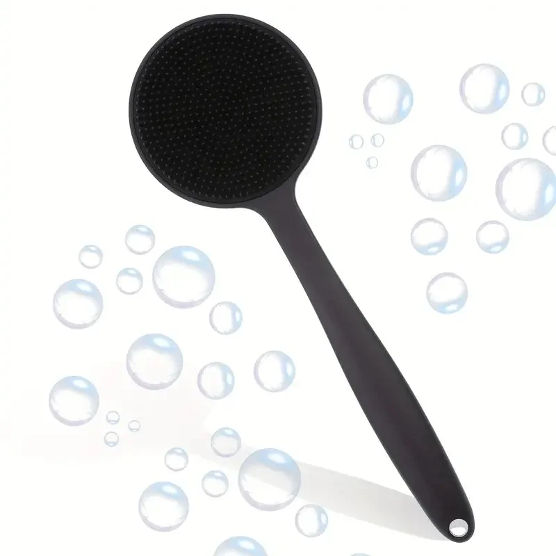 Double-Sided Silicone Back Scrubber with Bristles - Long Handle for Exfoliating and Cleaning Body in Shower or Bath - Bathroom