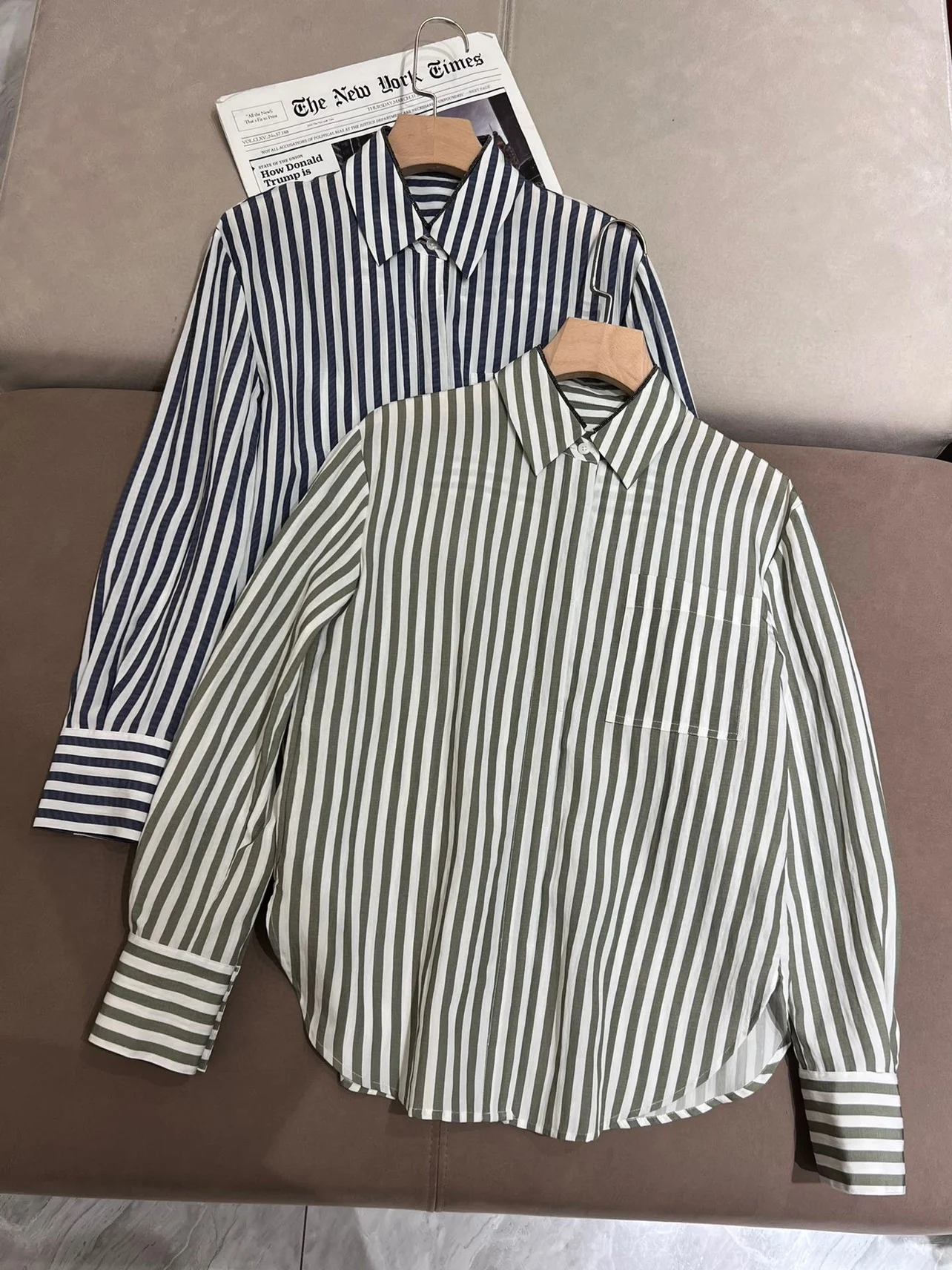 Spring stripped long sleeved casual shirt