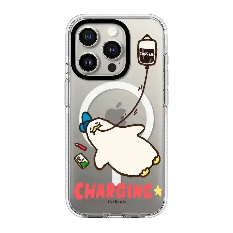 Pigro creativo anatra bordo trasparente magnetico IPhone 13 14 15 16 Pro Max custodia per 16 Pro Max