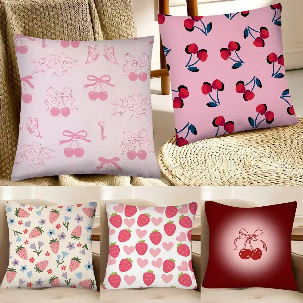 Cherry Strawberry Pillow Case Fashion Square Pillowcase Bedroom Sofa Room Ins Decoration Leisure