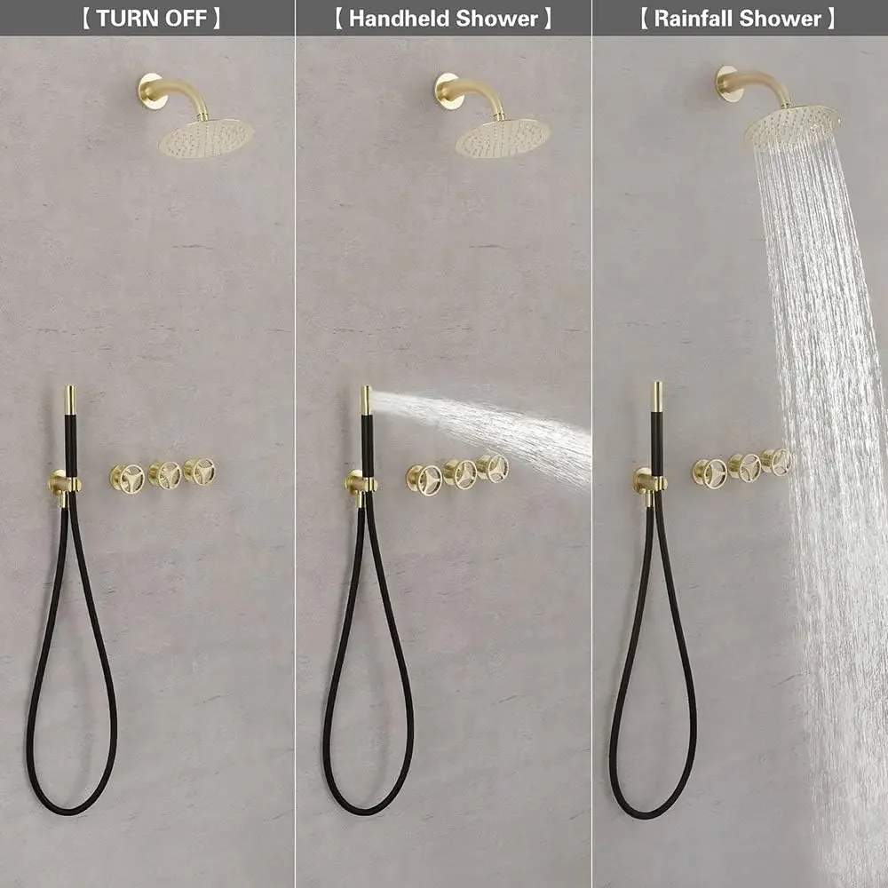 New Design Brushed Gold Black Shower Set Rainfall Shower System Combo