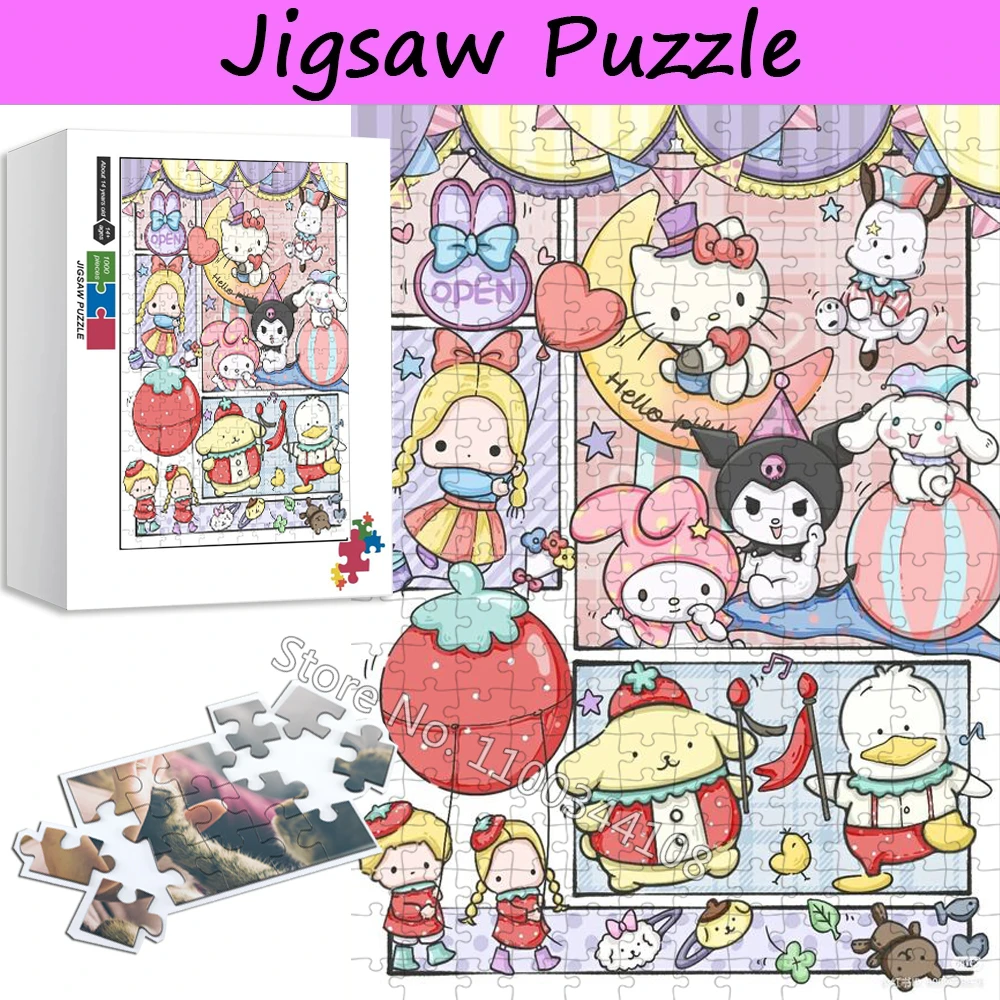 35/300/500/1000 Pieces Sanrio Characters Jigsaw Puzzles Cartoon Hello Kitty Kuromi Mymelody Puzzle for Children Educational Toys