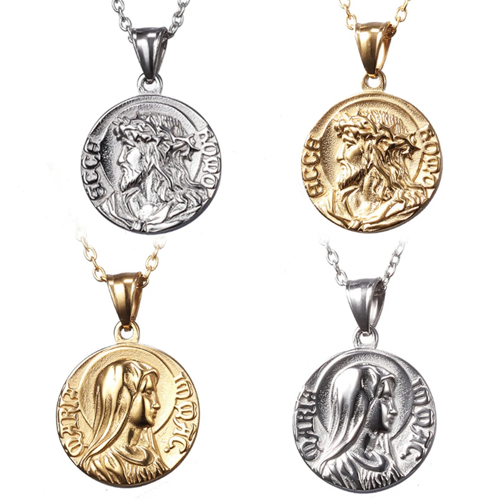 Fashion Virgin Mary Round Pendant Necklace For Men Women the son of God Jesus Religious Charm Jewelry Gifts