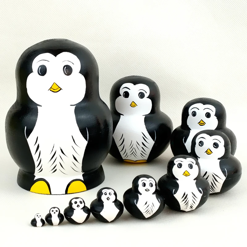 2025 Wooden Matryoshka Dolls Penguin Design Russian Nesting Dolls For Gift Matreshka Handmade Crafts For Girls Home Decoration