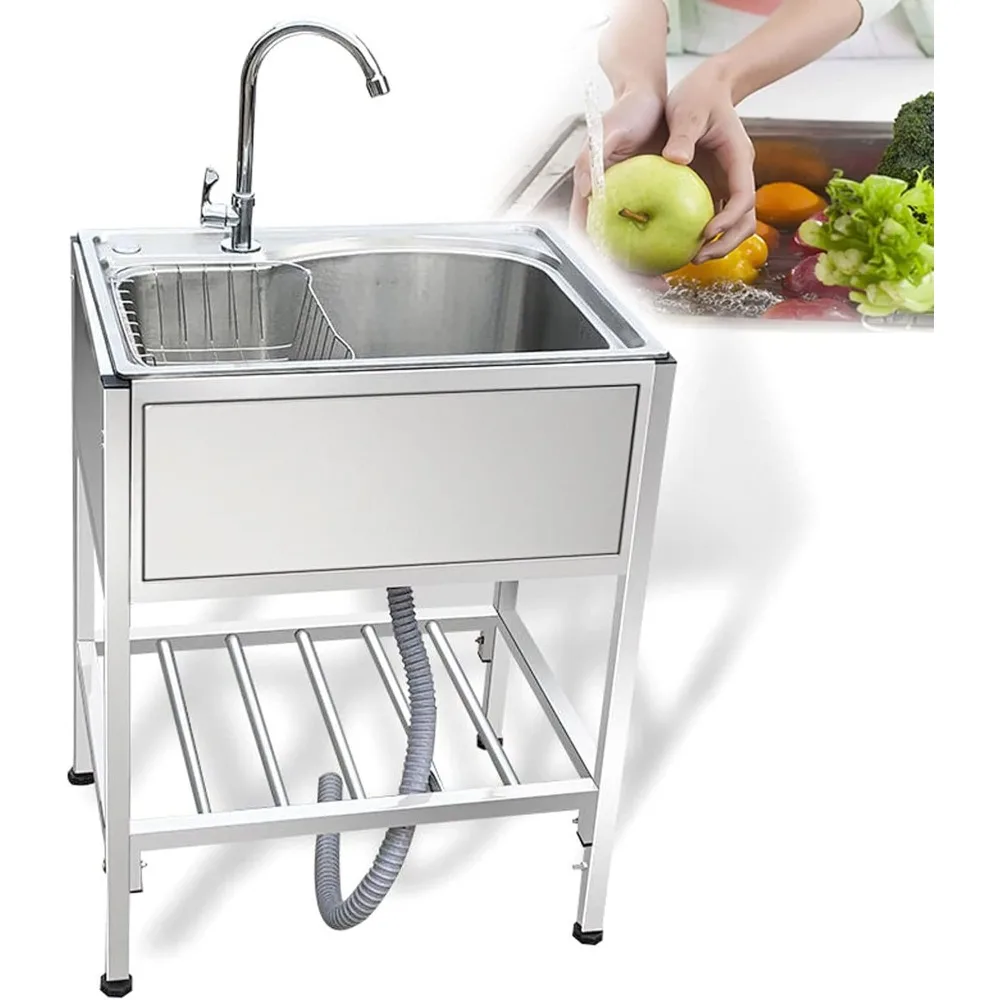 

Кухонная мойка с двойной чашей из нержавеющей стали коммерческого класса 304, с краном и сливом для универсальной и ручной стирки