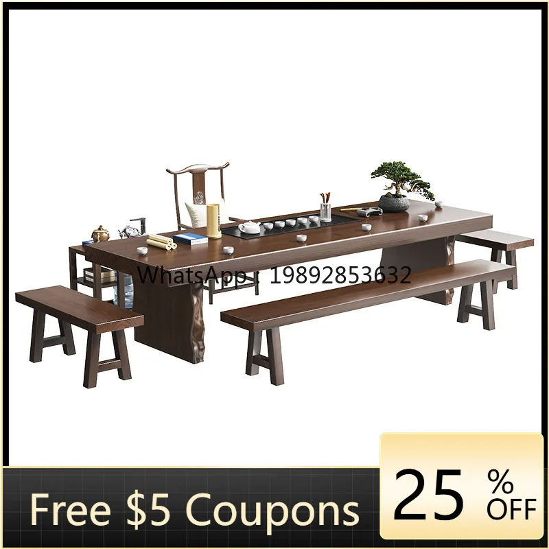 YFY New Chinese Style Solid Wood Tea Table for Home Living Room Large Tea Table for Brewing Tea Office