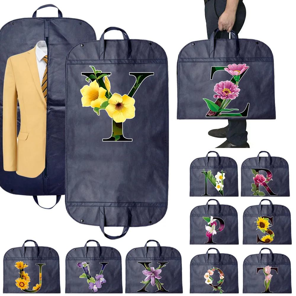 Clothes Dust-proof Cover Zipper Bag Dark Blue Garment Protector Fully Enclosed Cover Bag Hanging Storage Bag Flower Color Letter