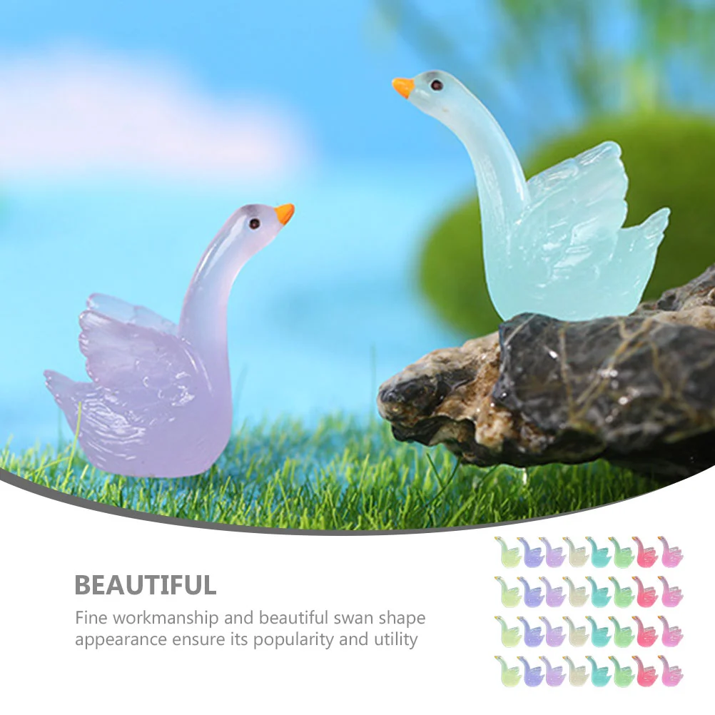 32 Pcs Night Glow Moss nament Mini Swan Figurines Resin Garden Statue Creative Decor 8 Colors Realistic Tiny