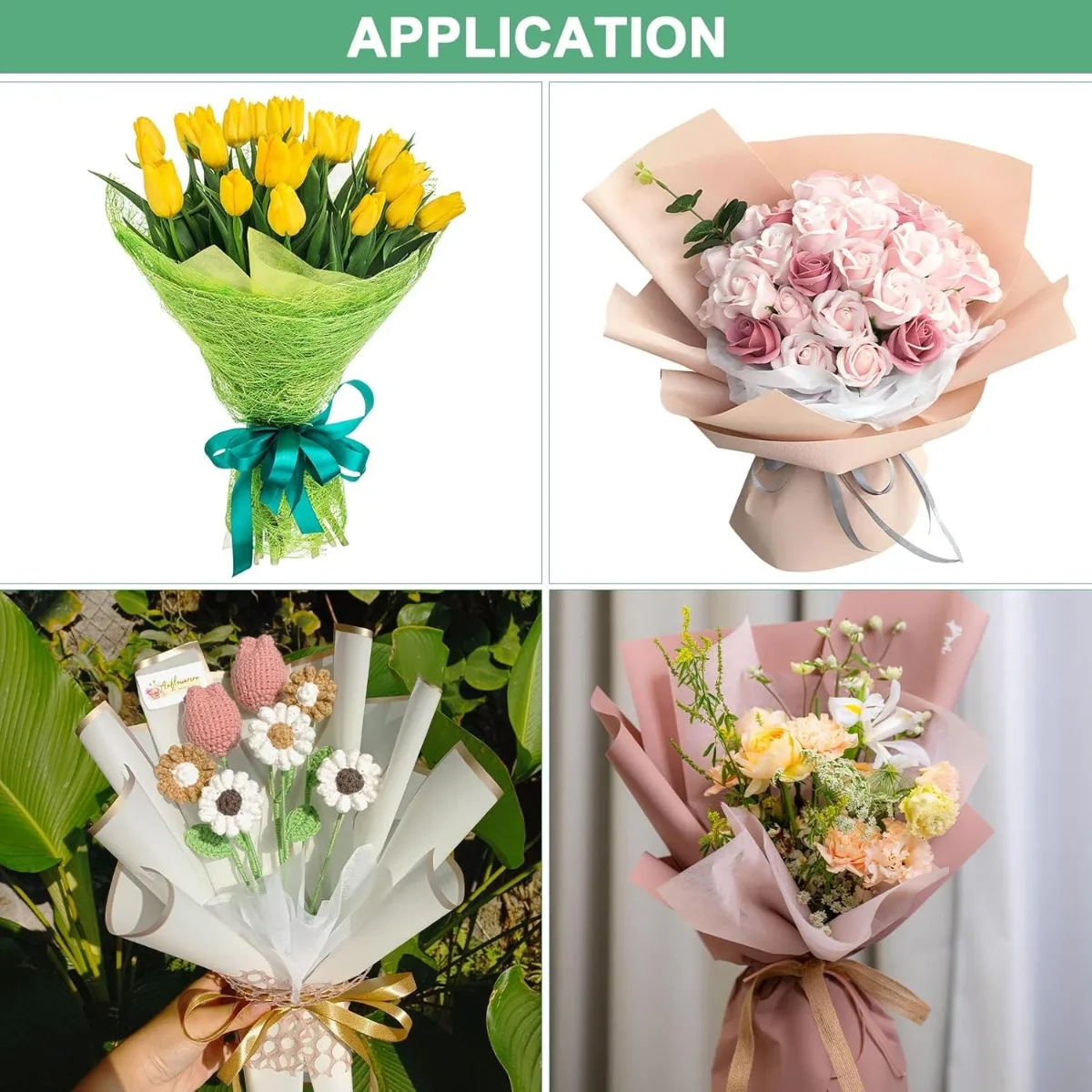 4 Packs (160 Sheets Total) Floral Wrapping Paper - 4 Soft Color Tones for Bouquet Gift Wrapping, Suitable for Birthdays, Weddings, Baby Showers, Easter - Elegant Floral Wrapping Paper view 4