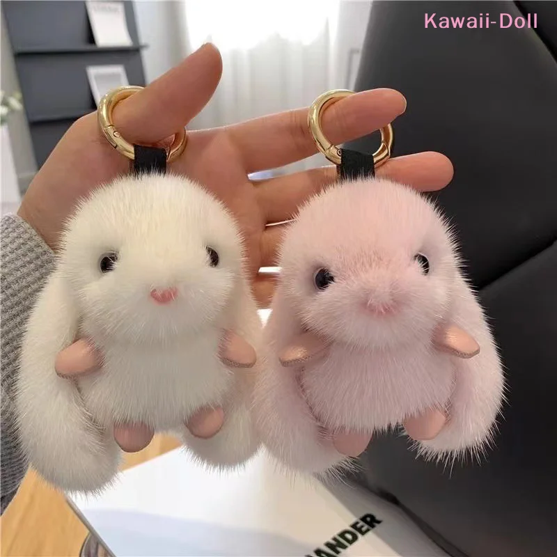 [DO]Cute Fluffy Rabbit Keychain Ring Plush Pompon Bunny Bag Pendant For Couple Car Key Ring Jewelry Gifts[DO]