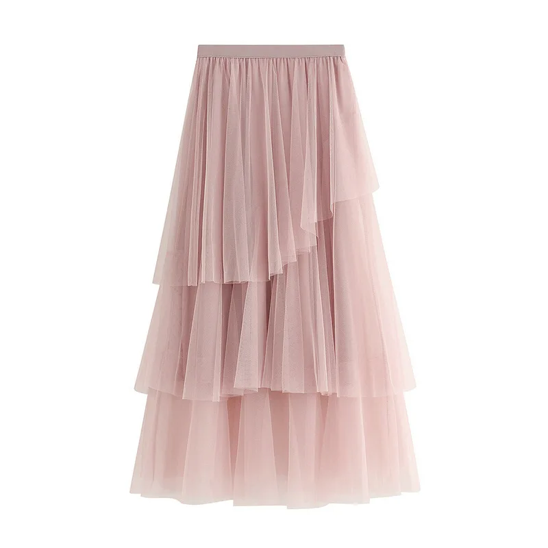 Purchase new Korean version irregular women's mesh cake skirt for  season,Mid length  A-line skirt, fluffy skirtMid length skirt