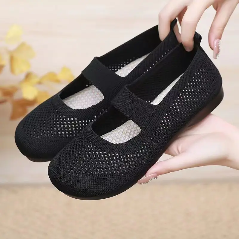 Women Flats Shoes Slip on Foldable Loafers for Women Square Toe Single Shoes Hollow Out Fashion Mom Casual Shoes for Ladies