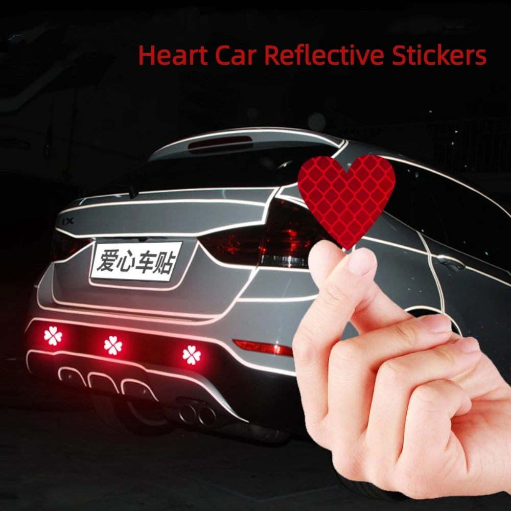 

12pcs Heart Shape Reflective Car Stickers Waterproof Universal Reflective Tape DIY Night Warning Safety Warning Mark Auto