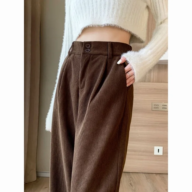 Pantalones de pierna ancha de pana holgados para mujer, pantalones de viaje casuales, cintura alta elástica, empalme, bolsillos de moda, Otoño e