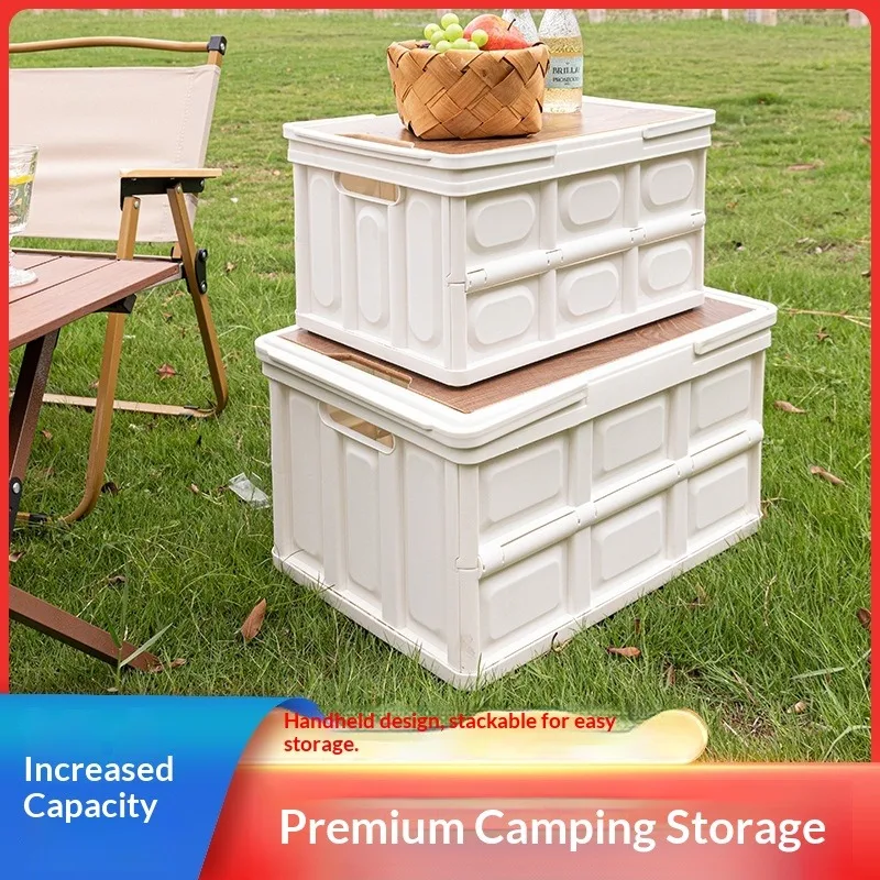 

Collapsible Folding Storage Box Camping Trunk Organizer Car Portable Picnic Crate Wooden Lid Heavy Duty Caisse De Rangement