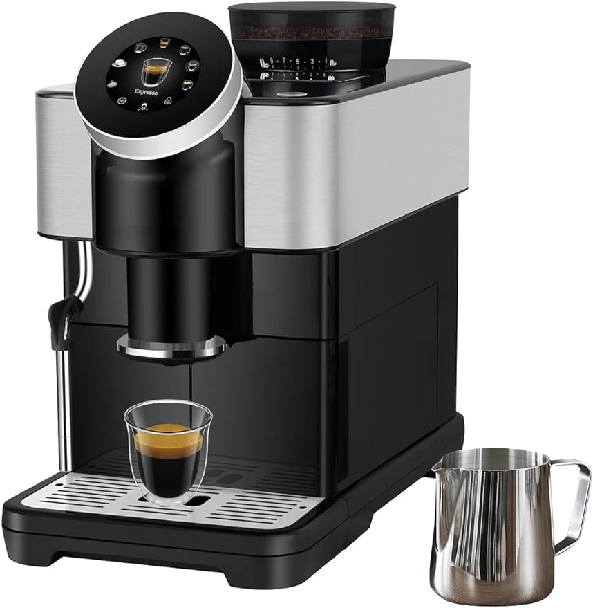 

Fully Automatic Espresso Machine, Bean To Cup Coffee Machine, Espresso Coffee Maker With Steam Wand, 6 Customized Beverages