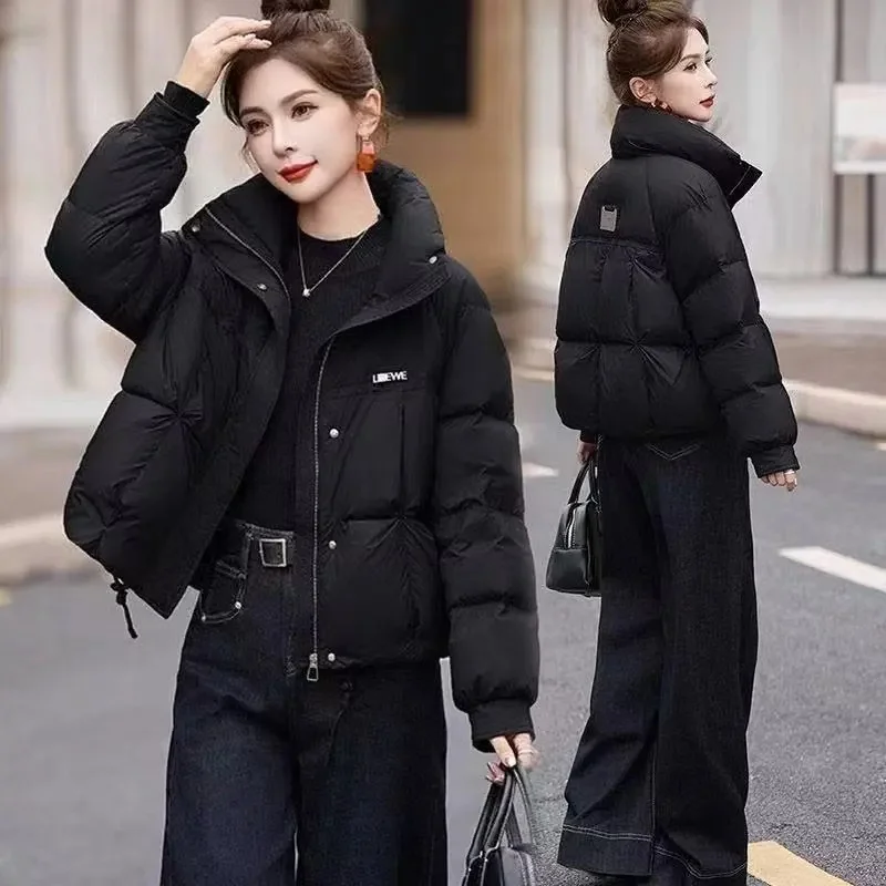 

Cotton-Padded Jacket Female Short 2025 Winter New Stand Collar Down Coat Women's Parkas Fashion Loose Outerwear Bread Overcoat