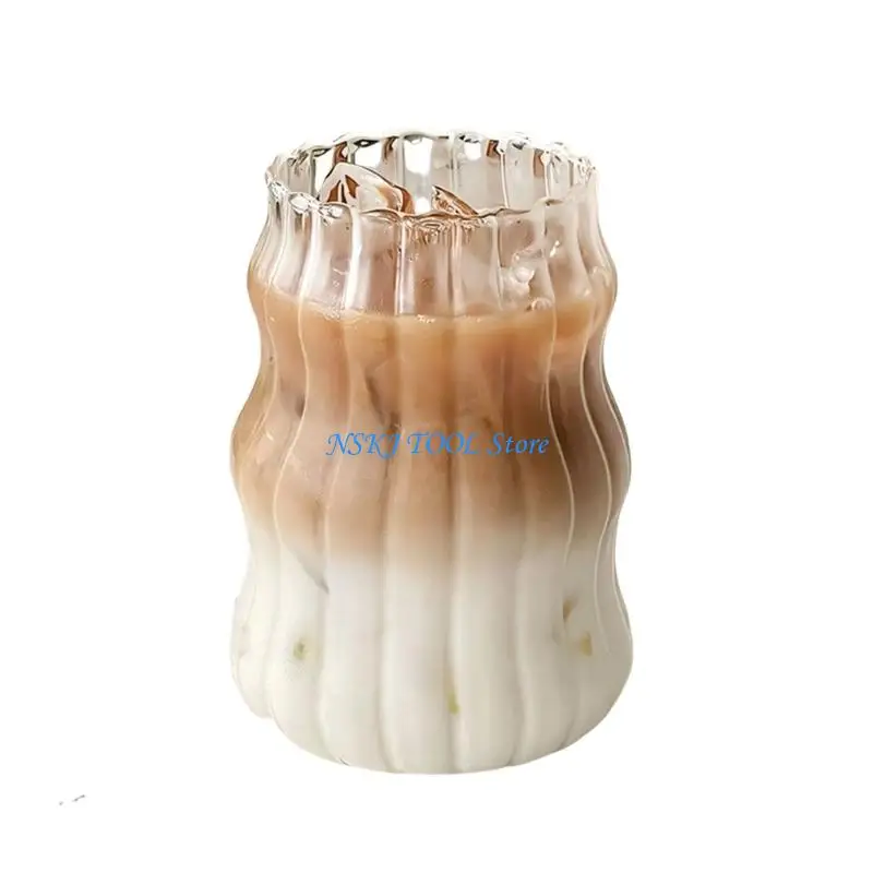 L8RC Modern Theme High Borosilicate Glass Coffee Cup with Fashion Ribbed Design For Coffee And Tea Lover Home Use