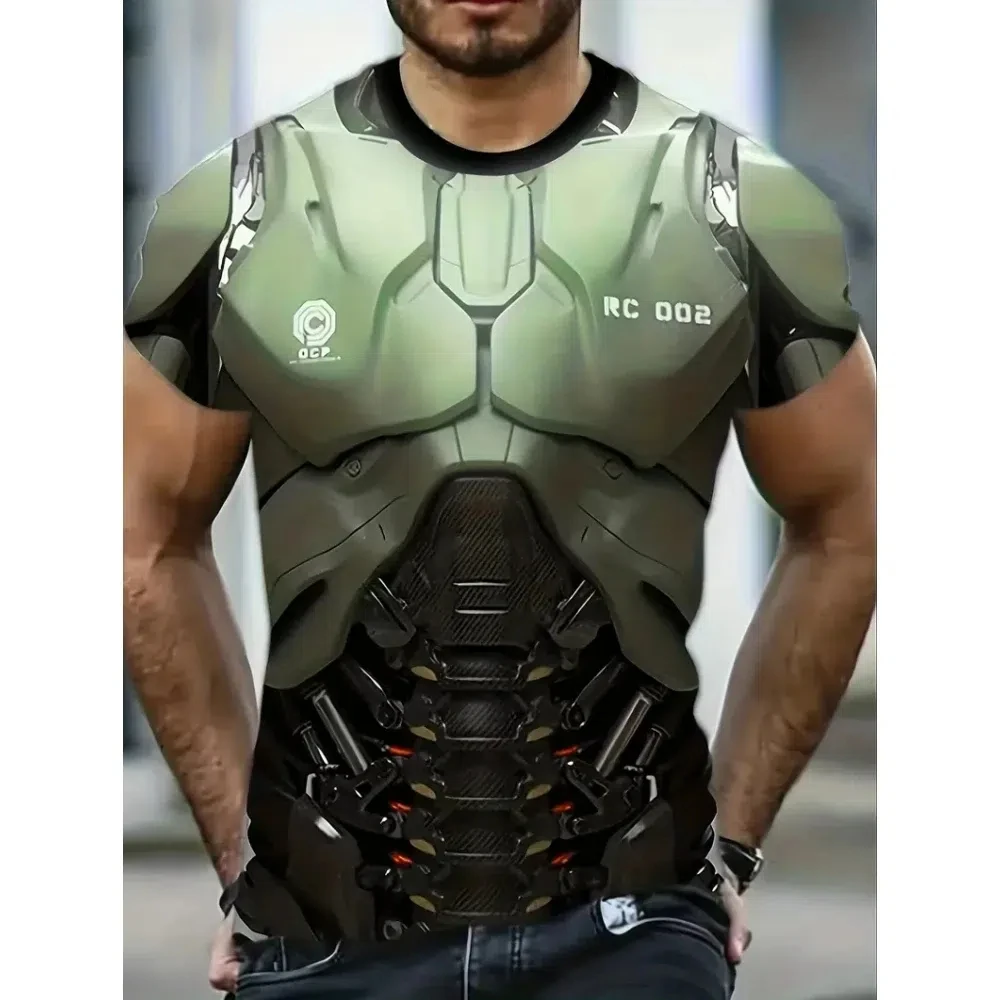 Men's 3D Printed T-shirt, Hip-hop Style, Harajuku, Cyberpunk, Round Neck, Short Sleeved; Armor; Casual, Summer Personalized Top