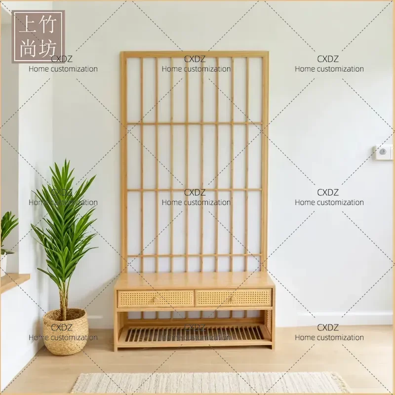 Japanese Modern Minimalist Shoe Changing Stool with Partition Screen Integrated Entryway Living Room Divider Bench for