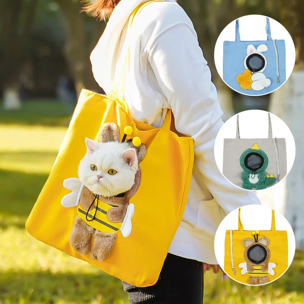 Summer Pet Shoulder Bag with Bee Animal Shape Exposed Pet Storage Bag Outdoor Travel Shopping Small Dog and Cat Handbag Pets Bag