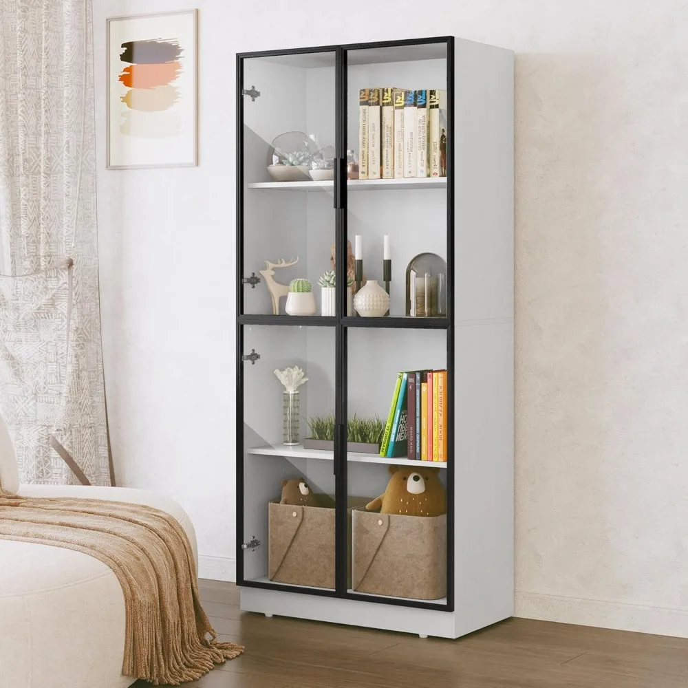 

Display Cabinet with Glass Doors, Tall Storage Cabinet, Freestanding Curio Display Cabinet with 4-Tier Storage Shelves