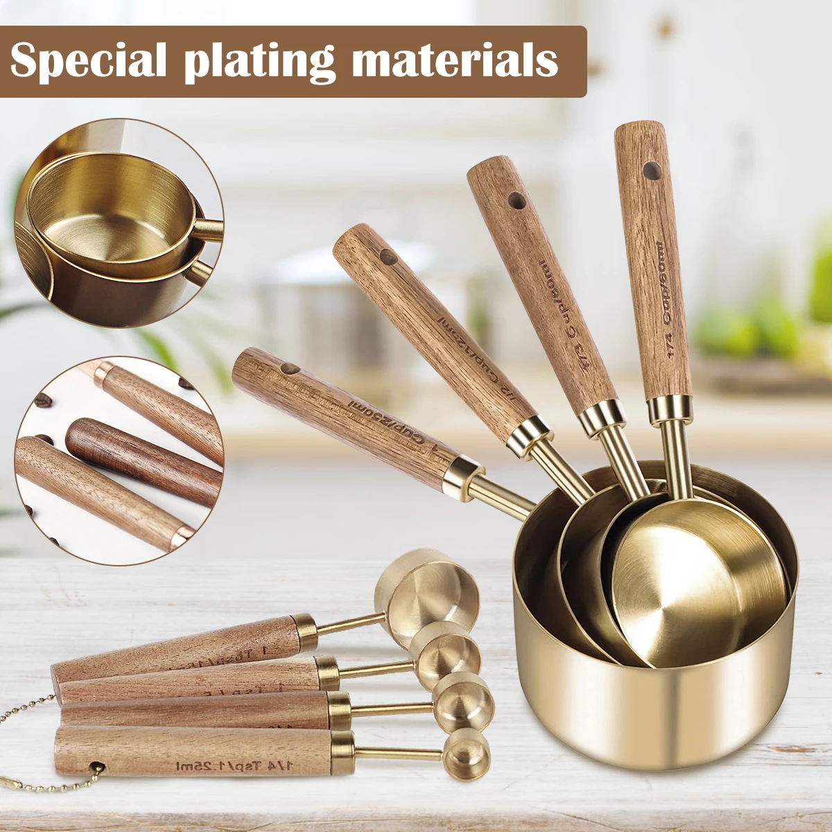 8/16Pcs Stainless Steel Measuring Spoon Set Stackable Baking Tools with Wooden Handle Kitchen Cooking Coffee Bartending Scale