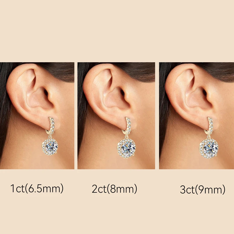 Yellow Gold Plated D Moissanite 1ct 2ct 3ct Huggie Earrings for Women Silver 925 Sterling Moissanite Hoop Drop Dangle Earrings