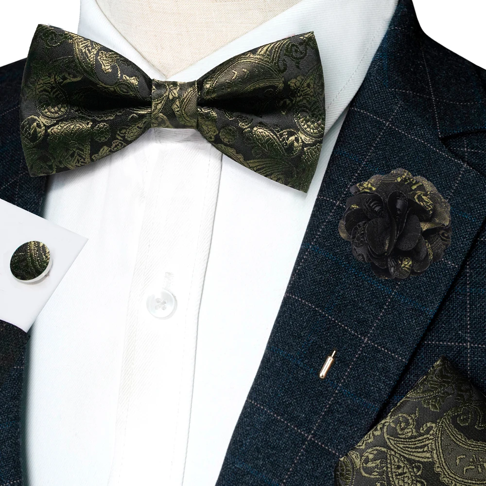 Champagner-Seiden-Jacquard-Paisley-Fliege für Herren, Brosche, Einstecktuch, Manschettenknöpfe-Set, vorgebundene Fliege mit Schmetterlingsknoten für Männer, Hochzeit, Geschäft – Detail 34