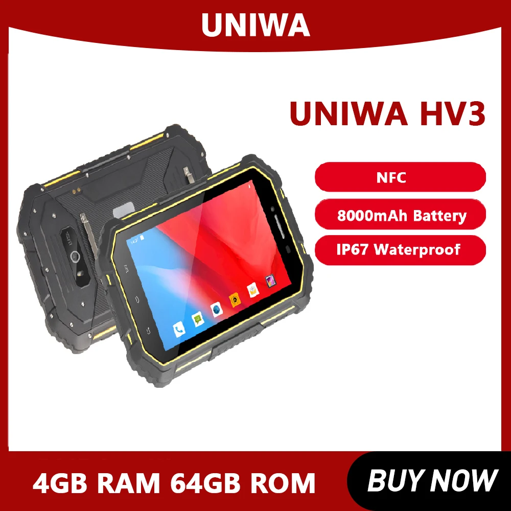 

UNIWA HV3 Tablet 7.0 Inch FHD Android 9.0 Smartphon 4GB RAM 64GB ROM NFC Phone 13MP 8000mAh Battery Cellphone IP67 Waterproof