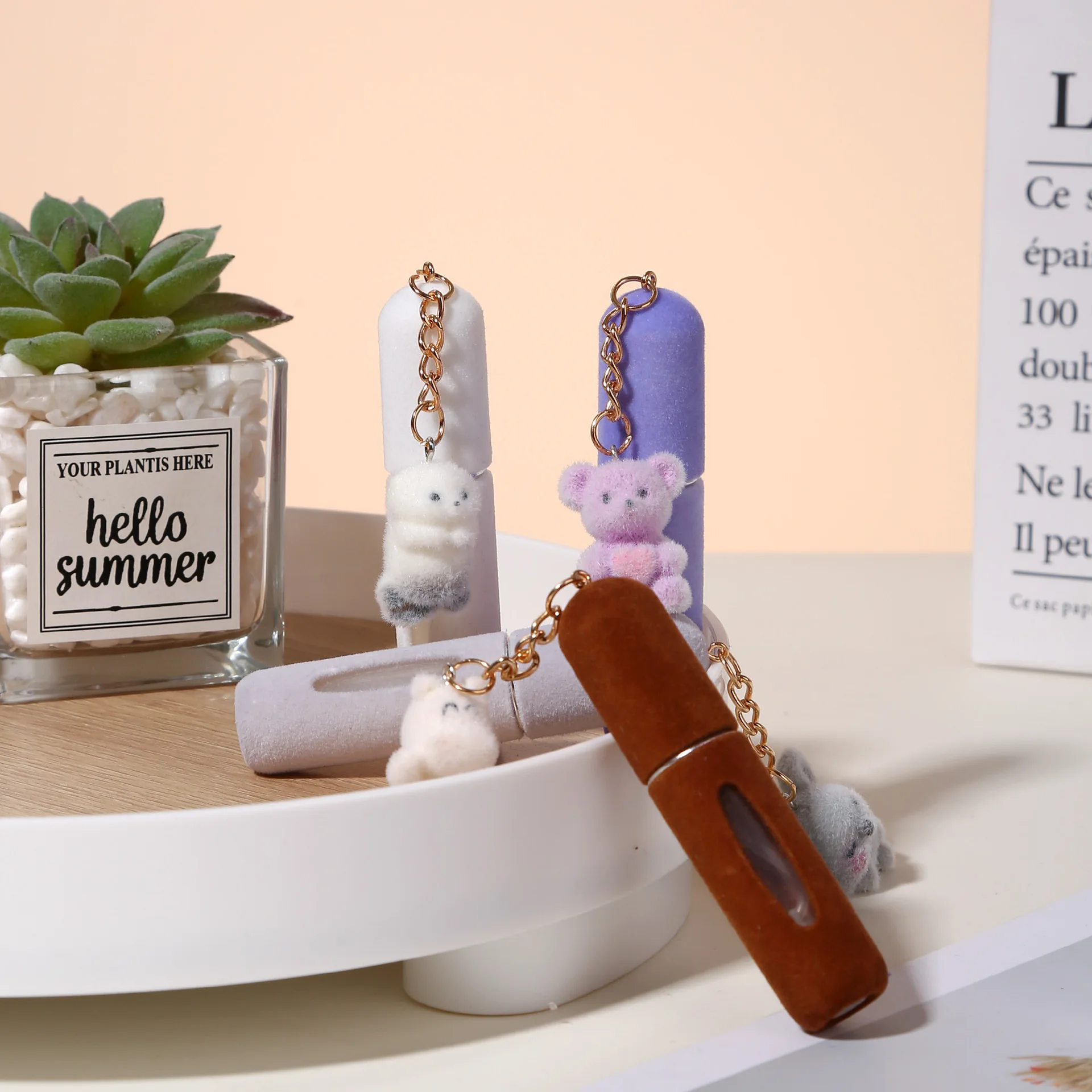 جديد 5 مللي حقيبة قطيفة معلقة زجاجة عطر الكرتون لينة لطيف الحيوان المفاتيح الفرعية تعبئة ضروري للسفر زجاجات إعادة الملء #4