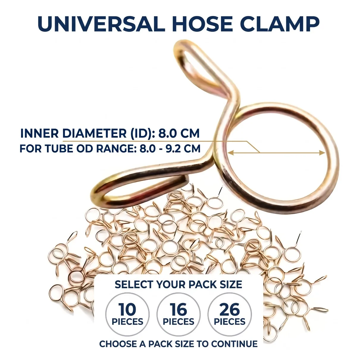 Spring Hose Clamps 8mm Metal Fuel Line Clips for Dirt Bike Scooter ATV Lawn Mower Gas Tubing Fastener Set 10 16 26 Pieces Kit