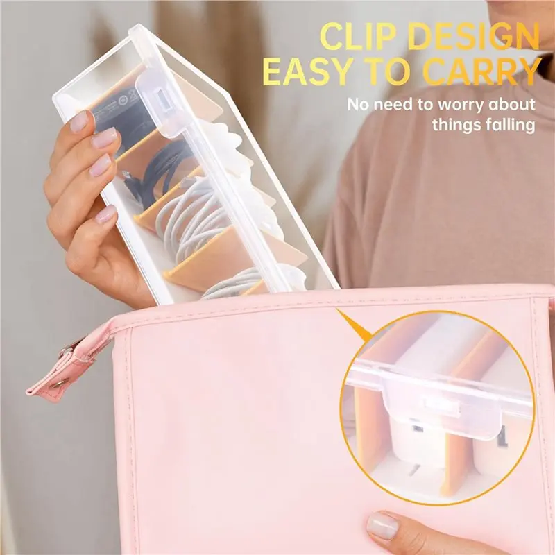 DT19 3X Clear Cable Organizer Box with Lid, Cable Cord Storage Organizer, 11.81x3.93x2.75 Inches, for Office Desk Travel