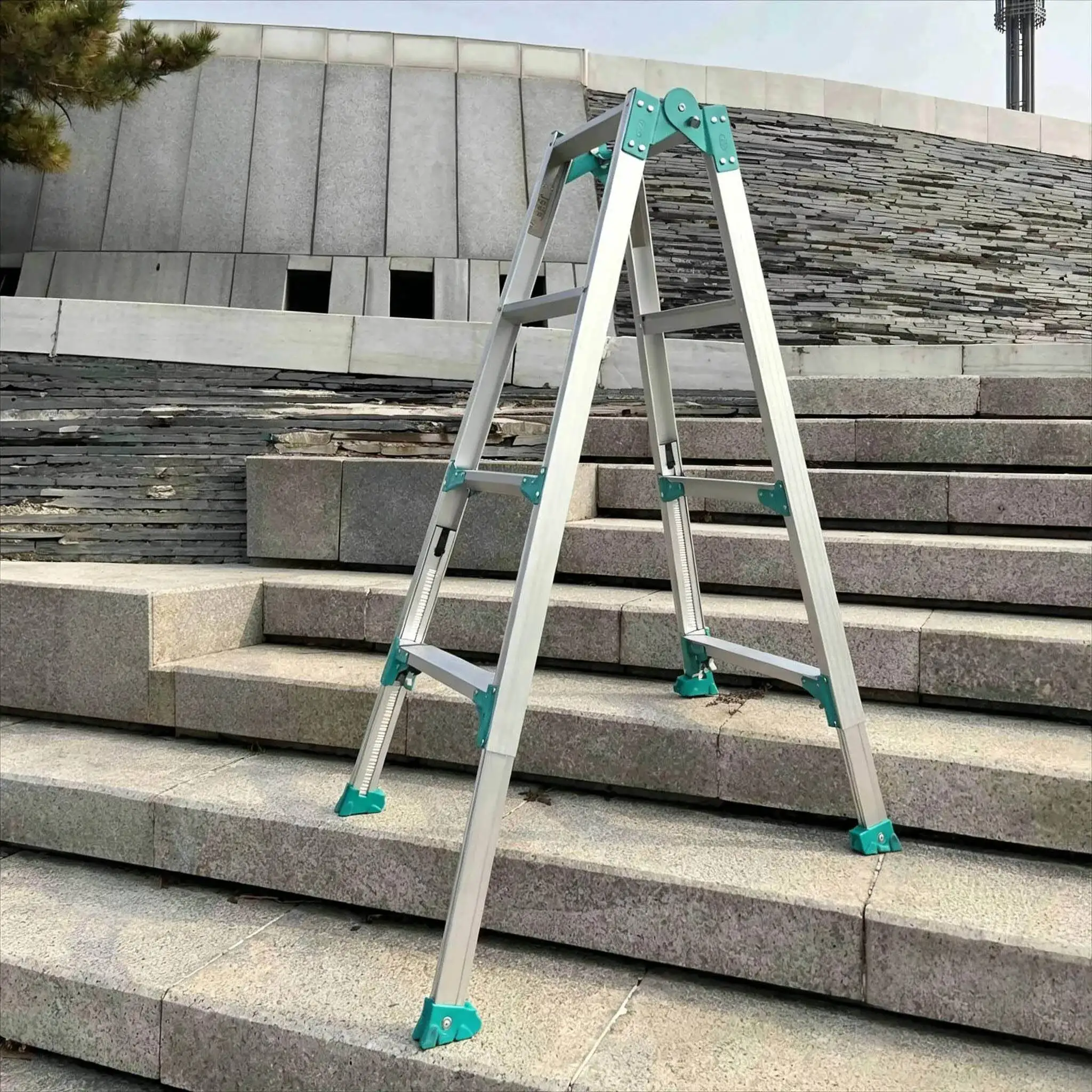 Retractable Straight Ladders Household A-Frame Step Ladders Multifunctional 5/6/7 Step Stools Thickened Aluminum Alloy Ladder