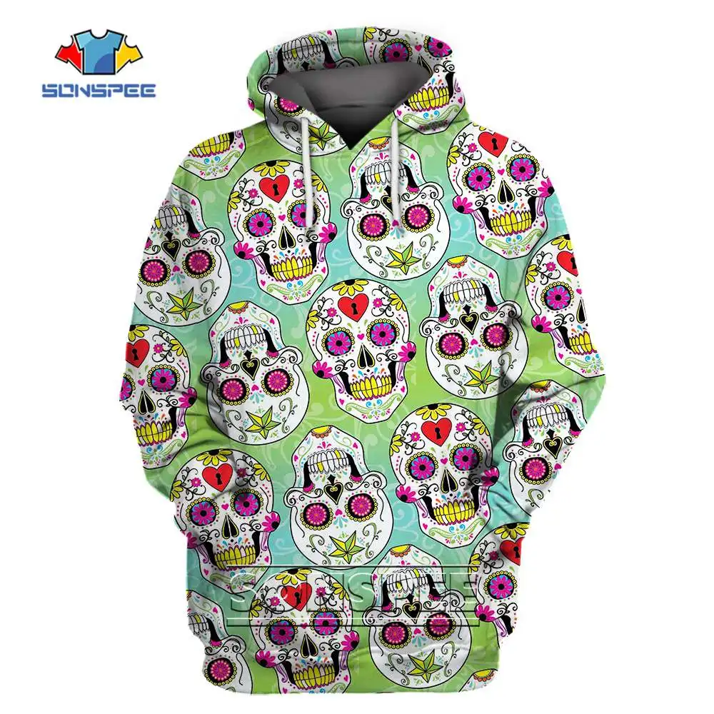 

SONSPEE 3D Printed Harajuku Hip Hop Hoodie Skull Tattoo Stars Sports Hooded Pullover Fashion Personality All-match Streetwear