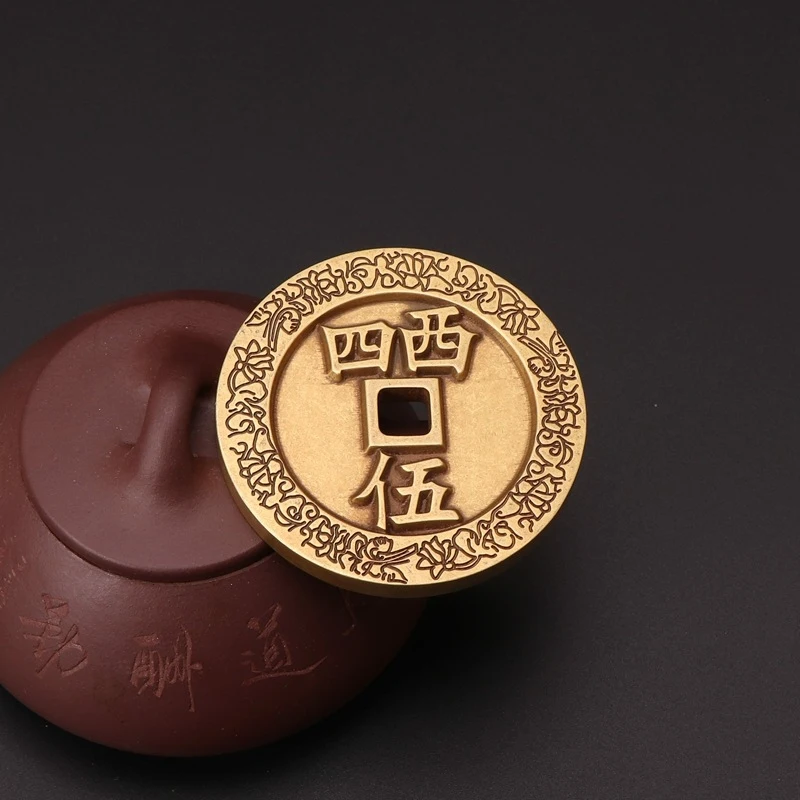 Large, thickened antique brass Feng Shui ornament featuring a dragon and phoenix, with characters 