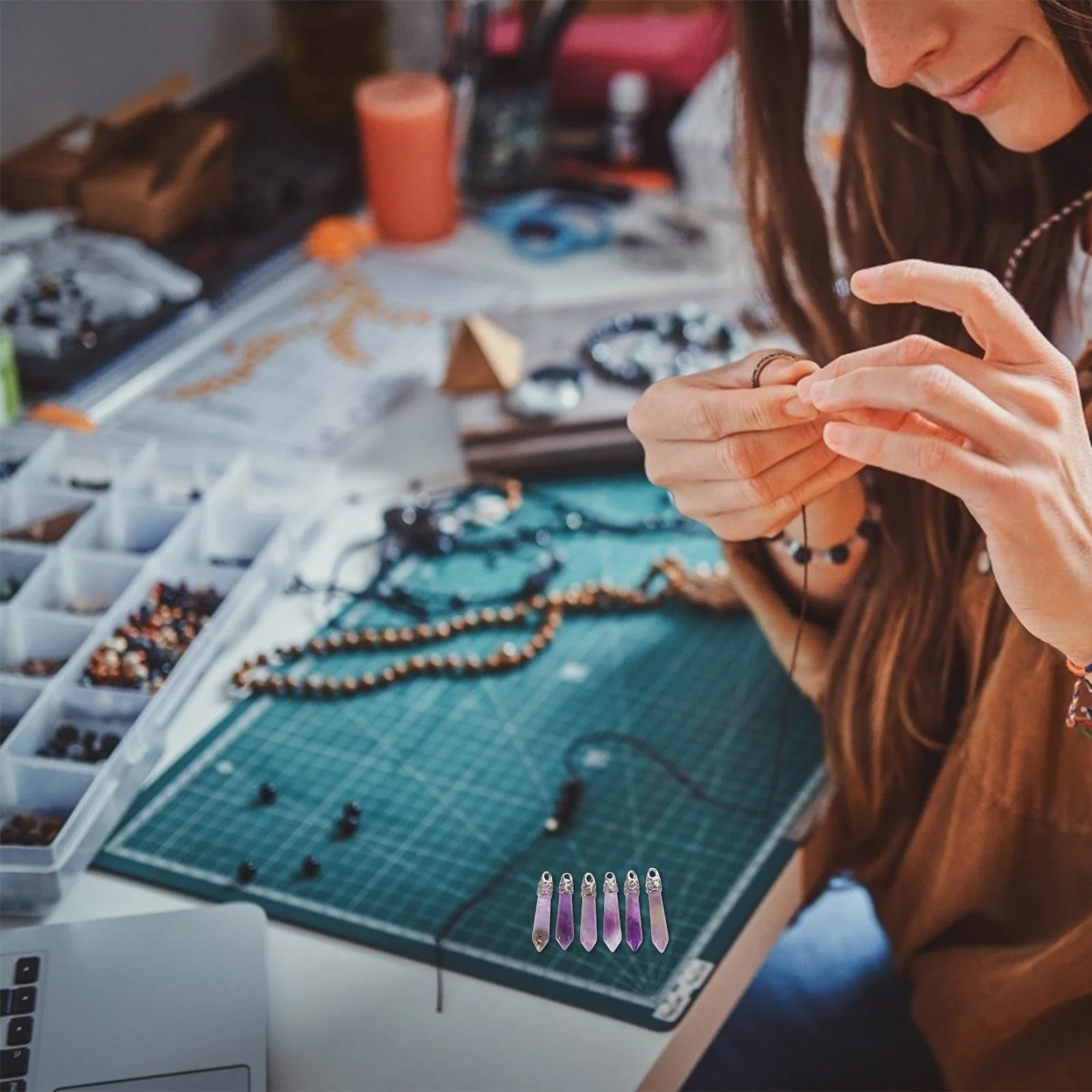 

6 шт. фиолетовый аметист кулон DIY ювелирные изделия ожерелье серьги браслет подвески креативные ювелирные аксессуары ручной работы